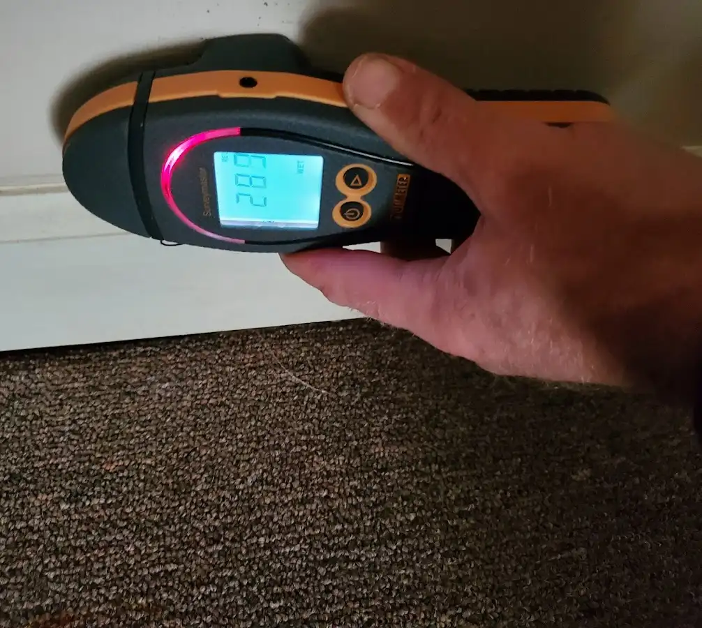Moisture detection at baseboard during Burst Pipe Cleanup in Crestwood